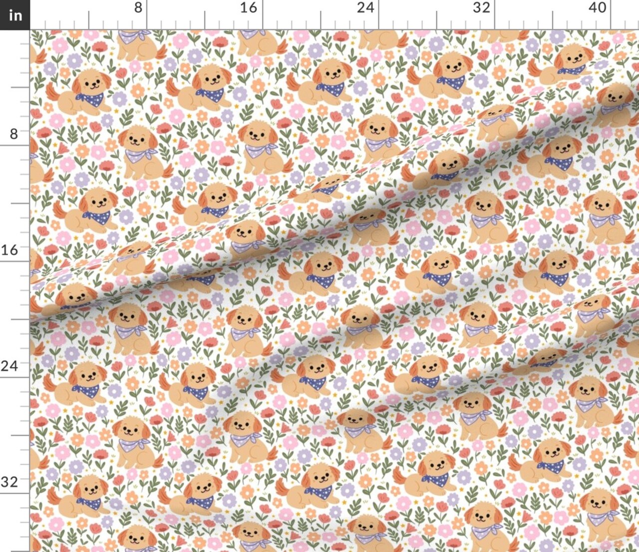 Pet Dog Flowers Botanical Small Dogs Brown Tan Blue Pink Purple Green Custom Printed Fabric by Spoonflower Various Fabrics by the Yard or Fat Quarter